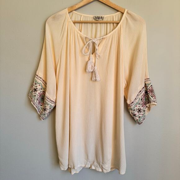 ONE WORLD Tops - One World Top Size 1X Ivory Cream Boho Aztec Geometric Western Hippie